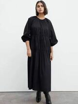 ZARA ポプリン地ワンピース　ブラック　ロングワンピース ティアードワンピース　S 20210213_画像3