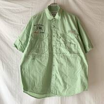 美品 90s PFG 初期 コロンビア フィッシング コットンポプリン 半袖 シャツ アウトドア S ライムグリーン モスキート ヴィンテージ OLD_画像1