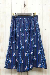 古着卸　ヨーロッパ仕入 ＊Vintage Tirol Tyrol Skirt 　ヴィンテージ　チロルスカート 40＊ネイビー系　花柄ストライプ ＊裏地 ジッパー付