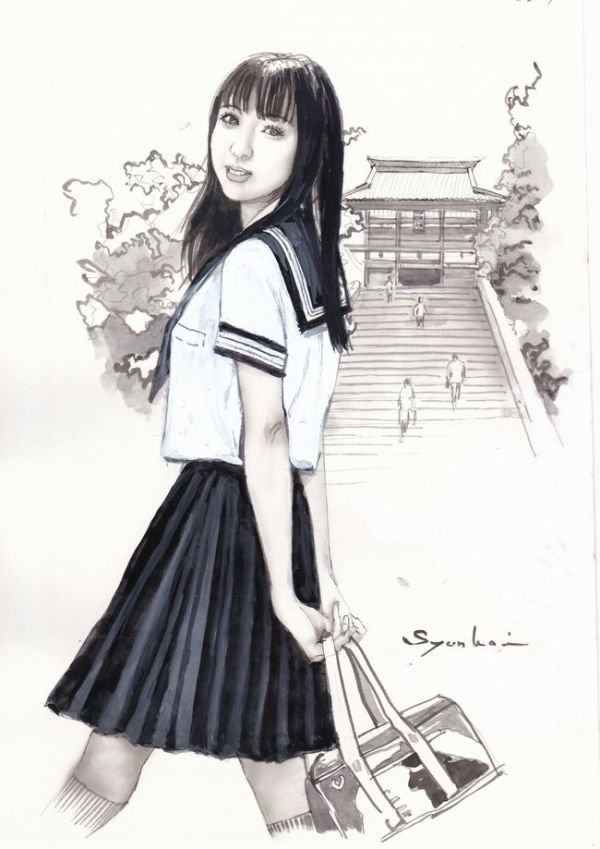 ☆Illustrations originales : Harumi Nishimura Mon premier rendez-vous en uniforme, Ouvrages d'art, Peinture, Portraits