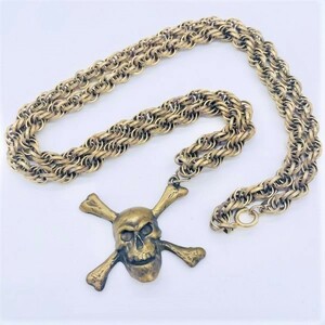 M195* ultra elegant *1950's* Vintage * brass made Cross bo-n Skull necklace * pendant * skull skeleton properties HIPHOP fashion * Chrome Hearts 