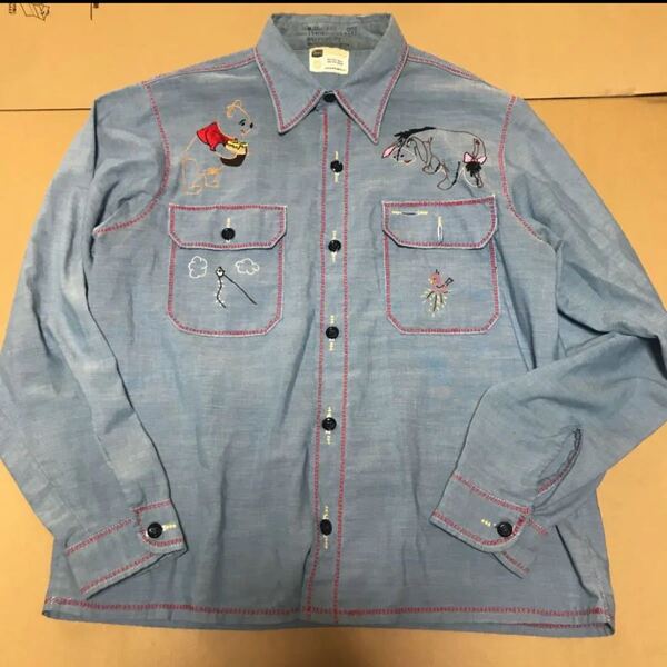 ヴィンテージ ディズニー sears シャンブレー 刺繍シャツ プーさん