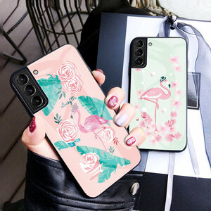 Samsung Galaxy S21 Ultraケース ギャラクシー S21 Ultraケース 6.8インチ スマホケース 背面カバー tpu+強化ガラス かわいい つる＆はな