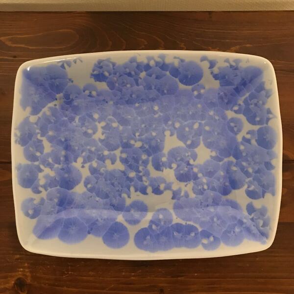 【おまけ付・新品】京焼 陶あん 花結晶(青)長角皿