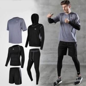 ☆新品☆ メンズスポーツウェア5点セット ランニングウェア トレーニングウェア コンプレッションウェア XLサイズ