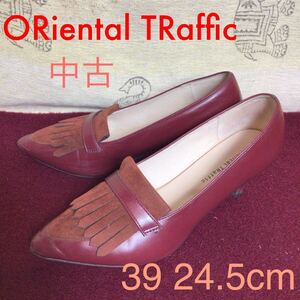 [ распродажа! бесплатная доставка!]A-115 ORiental TRaffic! туфли-лодочки!39!24.5cm! wine red! Brown! симпатичный! кисточка! необычность материалы! замша! б/у!