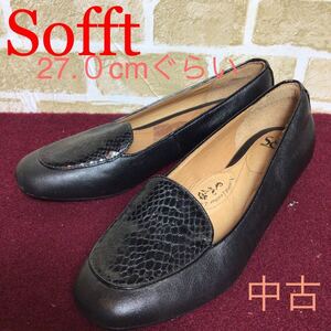 [ selling out! free shipping!]A-118 Sofft! python print pumps!27.0cm rank! black! large size! flat shoes! low heel! unisex! used!