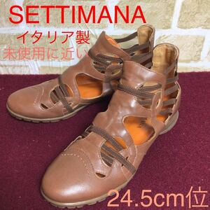 【売り切り!送料無料!】A-119 SETTIMANA!レザーサンダル!24.5cm位!ブラウン!履き具ゴム!着脱楽ちん!イタリア製!超美品!未使用に近い!