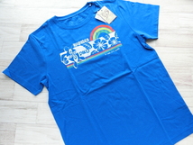 201120.019 PIKO ピコ メンズ半袖Tシャツ ブルー ハイビスカス×虹 Lサイズ 綿100%_画像1