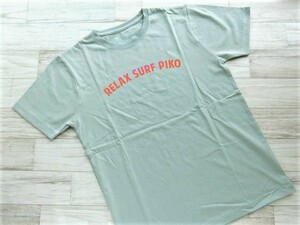 @201120.035 PIKO ピコ メンズ半袖プリントTシャツ くすみグリーン Lサイズ 綿100%