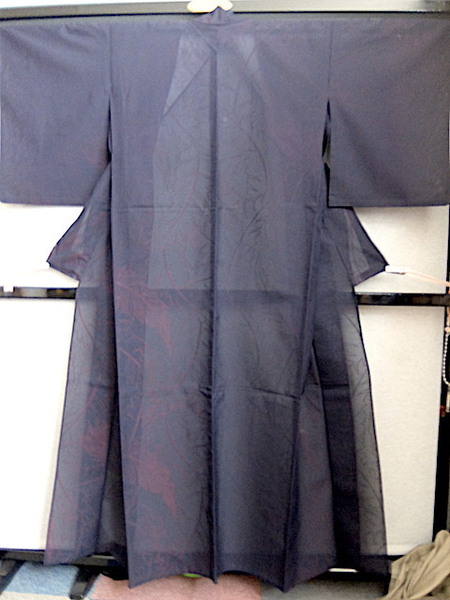 T2238) 濃紺紗小紋　身丈150　裄62　袖丈50　前巾22　後巾29
