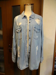 FOEVER 21　cotton shirts damaged look edition S