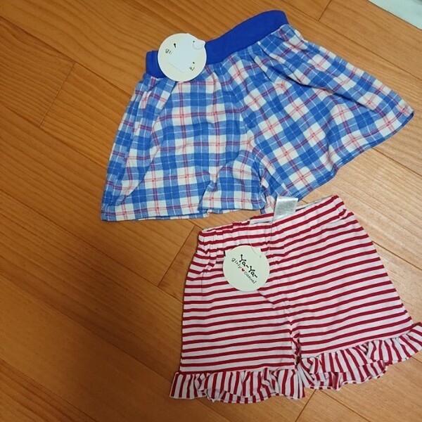 ★100サイズ★新品★未使用★タグ付き★ショートパンツ★2枚セット★チェック柄★ボーダー柄★バラ売り可能★組合せ変更可能★青色★赤
