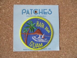 80s PATCHES 米国製 GUAM グアム ビンテージ刺繍ワッペン/ヤシ船サーフィン made in usa波乗りサーファー観光 旅行アメリカUSAパッチSURF海