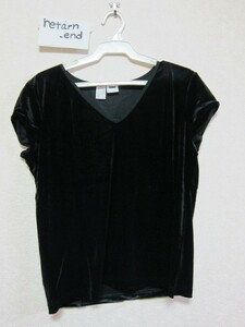 DKNY cut and sewn short sleeves L black velour style T-shirt #68596 Donna Karan New York 