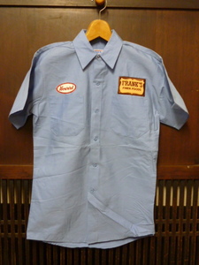 USA old clothes 90s work shirt TASK FORCE S light blue blue FRANKS FINER FOODS short sleeves America made dead stock 