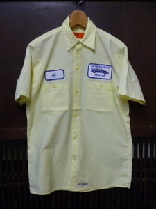 USA古着　80s 90s REED ワークシャツ M 黄 イエロー DENKER AUTO 半袖 ワッペン アメリカ製