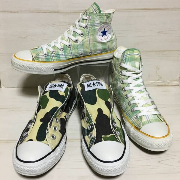 CONVERSE All Star Chuck Taylor コンバース オールスター チャックテイラー 83カモ 緑系チェック 2足セット 限定品 US8 / 26.5cm 美品