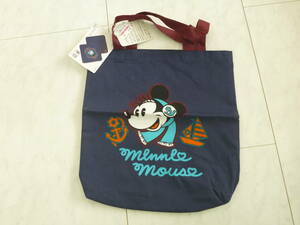  unused Disney Mickey navy blue × bordeaux cloth made handbag 