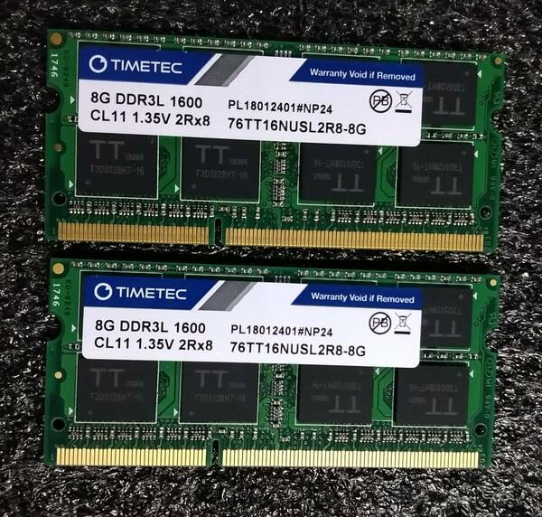 【中古】DDR3 SO-DIMM 16GB(8GB2枚組) TIMETEC 76TT16NUSL2R8-8G [DDR3-1600 PC3L-12800 1.35V]