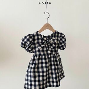 【値下げ】aosta ワンピース　チェック　バックリボン　韓国子供服