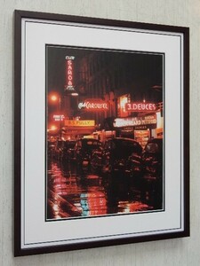 The night scene 52nd street-NY/ Late'40s/II/アートピクチャー額装/レトロビンテージ/インテリア/壁飾り/ギフト