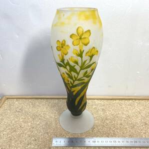 貴重 アンティーク 花瓶 菜の花 ガラス製 約30cm×約12cm の画像1