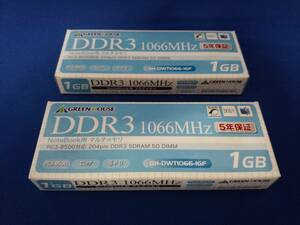 [ unopened ] Note for memory DDR3-1066 PC3-8500 1GB 2 pieces set GREEN HOUSE GH-DWT1066-1GF SAMSUNG made SO-DIMM 204pin