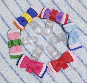 【 ハンドメイド 】穴があかない◆名札クリップリボン◆なふだ◆なふだクリップ◆クリップリボン◆みどり×白×ピンク◆