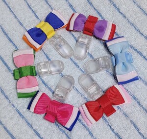 【 ハンドメイド 】穴があかない◆名札クリップリボン◆なふだ◆なふだクリップ◆なふだクリップリボン◆薄いピンク×白×赤◆
