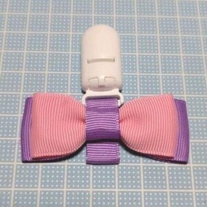 【 ハンドメイド 】穴があかない◆名札クリップリボン◆なふだ◆なふだクリップ◆ピンク×紫◆