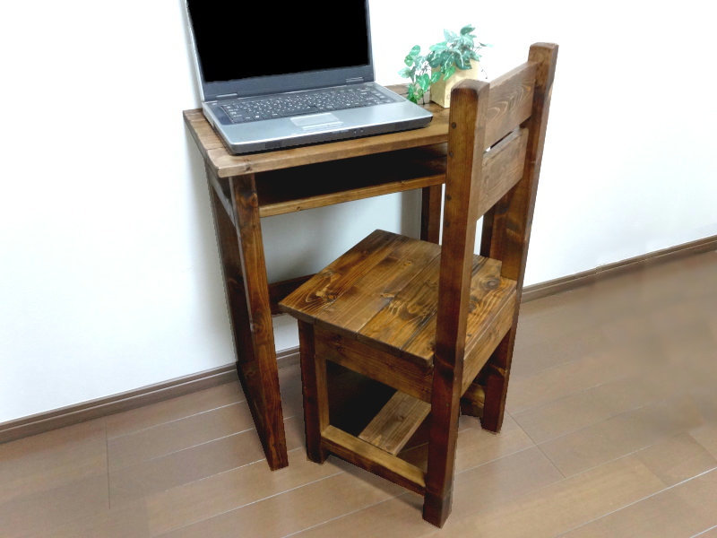 Handmade computer desk and chair (dark teak color), handmade works, furniture, Chair, table, desk