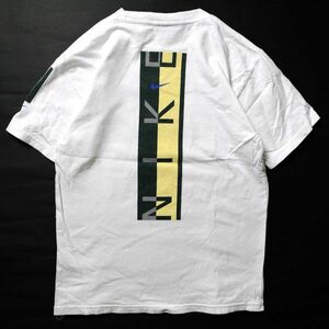 90's ナイキ NIKE スウォッシュロゴ プリント コットン Tシャツ 半袖 (M) 白 90年代 旧タグ オールド バックプリント