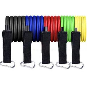 トレーニングチューブ フィットネスチューブ エクササイズバンド 筋トレチューブ 天然ラテックス製 5レベル負荷 強度別5本セット