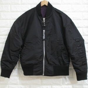 【ミルクフェド】リバーシブル！◆袖刺繍 MA-1(黒×紫) ジャケット◆S