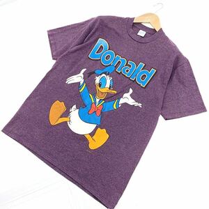 ★ 80's ビンテージ USA製 Velva Sheen ベルバシーン 半袖Tシャツ L ドナルドプリント DONALD ディズニー DISNEY パープル■FD57