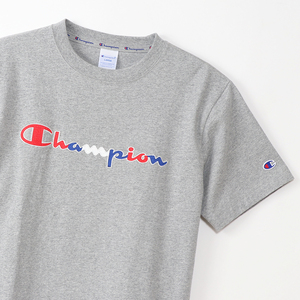 新品 Champion チャンピオン ショートスリーブ Tシャツ アクションスタイル ビッグロゴ 半袖シャツ グレー 灰色 綿 半袖 S 春夏用 刺繍