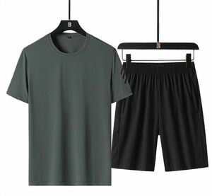 ひんやり 接触冷感 メンズ 半袖 Tシャツ ハーフパンツ 上下セット部屋着ゆったりワイドズボン真夏無地シンプル カラーD[サイズ 色 選択可]