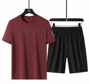 ひんやり 接触冷感 メンズ 半袖 Tシャツ ハーフパンツ 上下セット部屋着ゆったりワイドズボン真夏無地シンプル カラーE [サイズ 色 選択可]