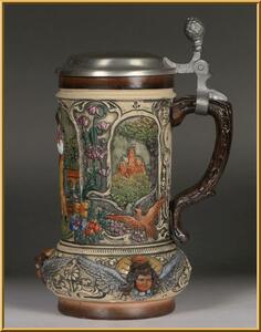 ★名品【 ドイツ製 ビアジョッキ 蓋付 】ビアマグ　beermug bierstein 古美術 波兎 骨董民藝 民芸 柳宗悦　★