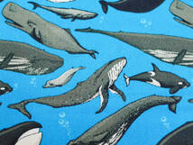 プリント生地　クジラ　鯨　90×53　USAコットン　アメリカ　ブルー　ｓ_画像3
