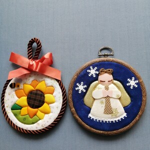 ハンドメイド きめこみ・パッチワーク ミニエンゼル、プチヒマワリ 2点セット
