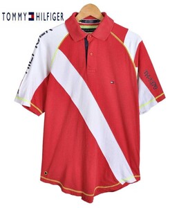 ヴィンテージ 1990年代 TOMMY HILFIGER トミーヒルフィガー マリンスポーツシリーズ ポロシャツ レッド×ホワイト メンズM(13957