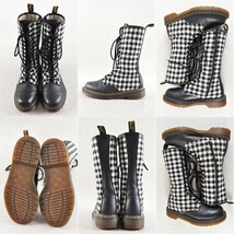 Dr.martens ドクターマーチン サイドジップ 14ホールブーツ ブラックレザー×ウール系チェック柄 UK5 24.0cm(12692_画像3