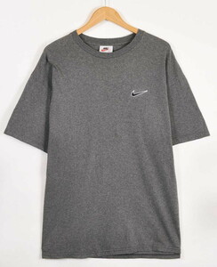 ビッグTシャツ ヴィンテージ 90年代 USA製 NIKE ナイキ 半袖Tシャツ 霜降りグレー×ワンポイントロゴ刺繍 XL相当(21256