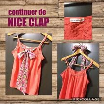 ◆NICE CLAP ナイスクラップ　キャミソール　ホルターネック 胸元レース　ストレッチ　花柄シフォンリボン　　2way S～Mぐらい　美品　_画像1