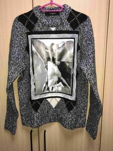 正規 13AW GIVENCHY ジバンシー ジバンシィ ラムレザー レザー切替 アーガイル ニット XS