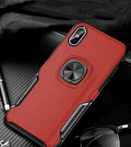 【セット】ケース＋フィルム(iPhone XS用 赤色 リング付き TPU 薄型 軽量 レッド+透明強化ガラスフィルム iPhone Xも可 アイホンアイフォン_画像2