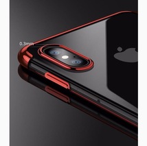 【セット】ケース＋フィルム(iPhone XS MAX 赤枠 透明 ケース薄型 スリム+(のぞき見防止ガラスフィルム) アイホン アイフォン アイホーン_画像2