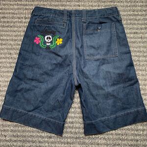 stussy ステューシー デニム ハーフパンツ ショートパンツ ショーツ 半ズボン インディゴ 刺繍